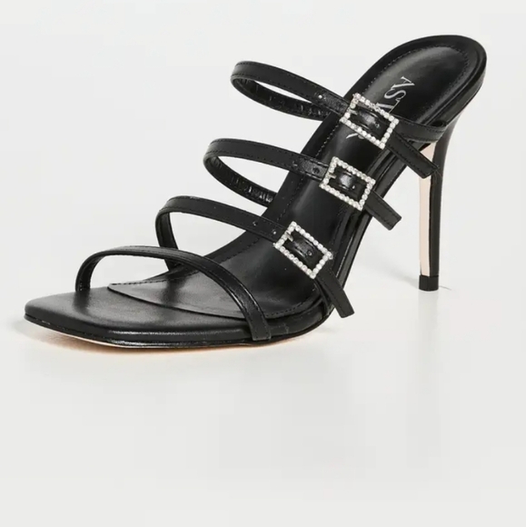 NEW Aster Capri Sandals Size 8 Black Slip On High Heel Shoes Leather Strappy